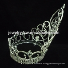 Couronne de tiare de concours de cristal plein et plaqué argent pour femme